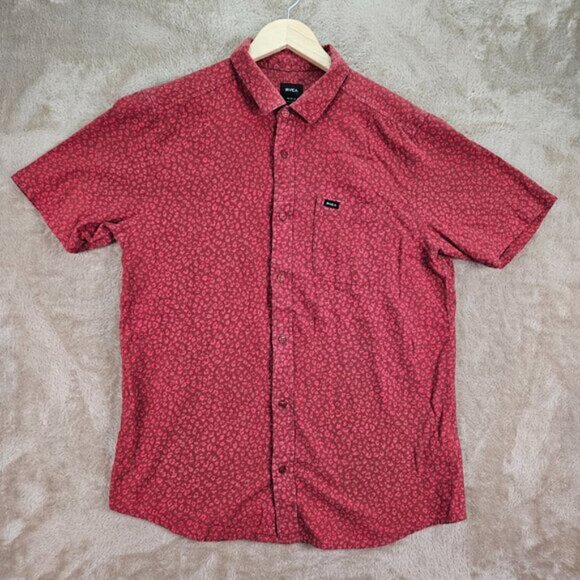 RVCA Button-Down Shirt All Over Print Logo Pocket Short Sleeve Men's Size M - Picture 2 of 10